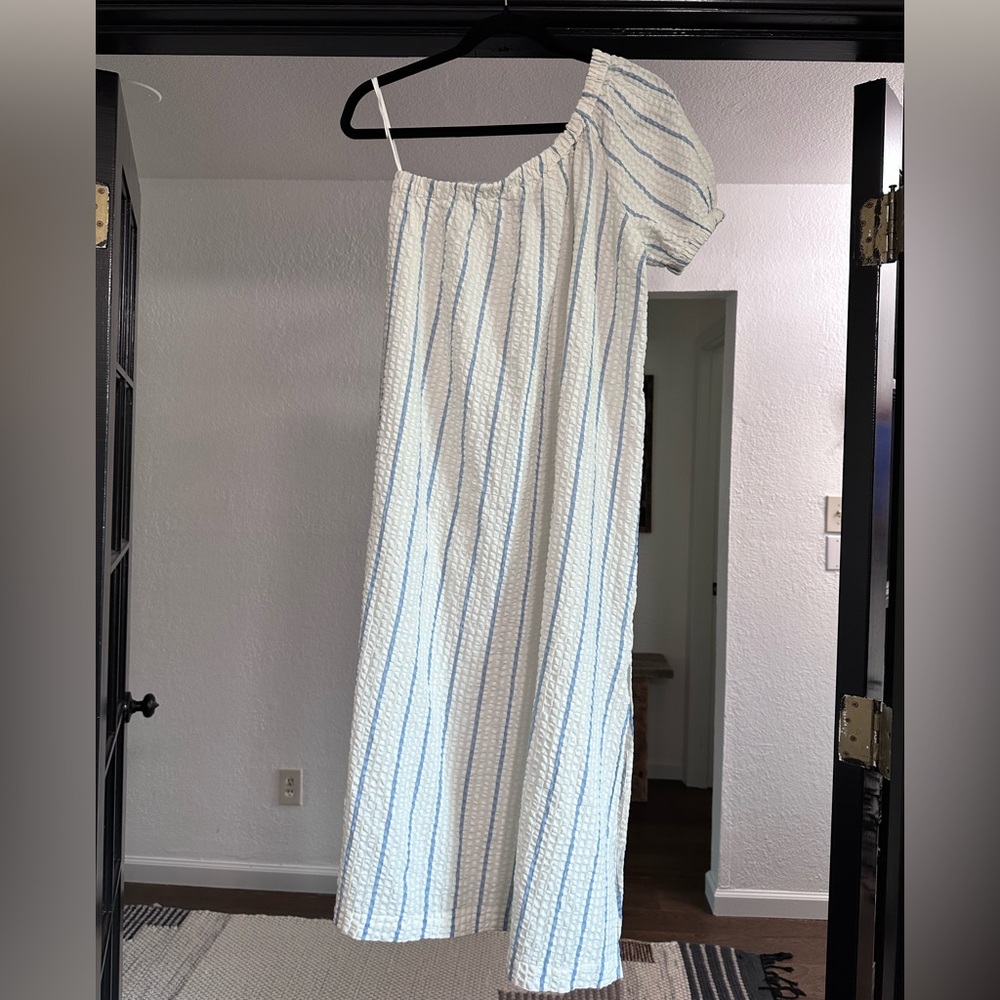 Madewell One-Shoulder Blue Striped Dress